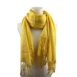 Yellow Embroidered Floral Design Scarf With Tassels Photo 4