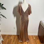 Revelry Rose Gold Sequin Dress Women 12 Sparkle Bling Formal Maxi Holiday Party Pink Photo 1