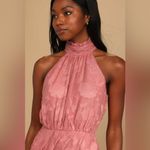Lulus NEW Chic Demeanor Rusty Rose Floral Jacquard Halter Mini Dress Size L Photo 5