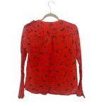 0039 Italy Women’s Orange Button Down Blouse Size M | Insect Print Long Sleeve Size M Photo 2