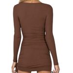Princess Polly  Brown Neive Long Sleeve Ribbed Ruched Mini Dress Size 6 Photo 2