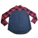 BDG Women's Mixed Media Plaid Flannel Denim Button Up Shirt Size Large Casual Photo 1