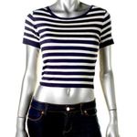 Lucy Paris Viscose Soft Striped Knitwear Crop Top & Flare Skirt Set Navy White S Photo 9