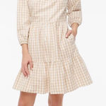 J.Crew Seersucker Ruffleneck Mini Dress Women 4 White Beige Gingham Plaid Preppy Photo 0