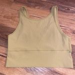 Lululemon  Yellow Ribbed CropTank Top Athletic High Neck V Neck Size L/XL Stretch Photo 0