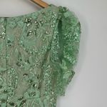 Mac Duggal Green Puff Sleeve V Neck Floral Embellished Dress 68266 size 4 Midi Photo 10