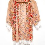 Anthropologie Floral Kimono Crochet Lace Open Sheer Lightweight Cardigan Shawl Blouse Top Photo 1