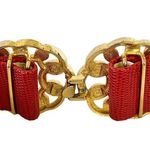 Mimi Di N Vintage Gold-Tone Chainlink Belt Buckle Red Lizard Print Leather Belt Photo 3