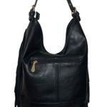 Super cute black faux leather bag with fringe on both sides! Black Photo 7
