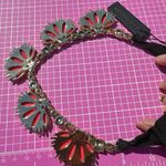 Ann Taylor orange pink flower necklace good tone black white crystals soft chain Photo 6