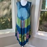 Vintage 90s Indian Blue Green Pink Tie Dye Shift Dress Swim Coverup Embroidered Size M Photo 1