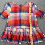 ZARA Plaid Tie Back Peplum Shirt Womens Small Red Short Sleeve Ruffle Round Neck Photo 4