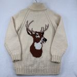 Vtg‎ 60s Mary Maxim Hand Knit Zip Up Cardigan Sweater Deer Stag Cottagecore XL Brown Photo 0
