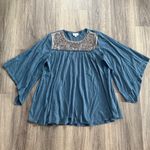 Deletta  Blue Blouse with Embellished Yoke Josephine Top Large Photo 1