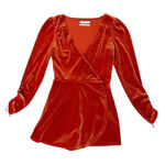 Urban Outfitters Goldmine Velvet Long Sleeve Romper Terra Cotta Orange Size XS Photo 0