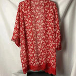Maurice's WO SIZE XXL RED FLORAL OPEN FRONT SUSTER OVER SHIRT RED CROCHET TRIM Photo 10