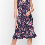 Talbots NEW Flounce Hem Fit Flare Dress Watercolor Floral Paisley Size Small P Photo 7
