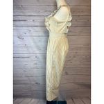 Becca Johnny Striped Ruffle Wide Leg Jumpsuit M White Golden Beige Pockets Lined Photo 2