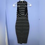 Bec & Bridge Deep V Neck Striped Midi Dress Black White EUC Size 2 Photo 4