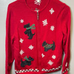 Charter Club Women's Scottie Dog Lambs Wool Christmas Full Zip Sweater Size PL Photo 0