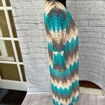 Tacera open knit fully lined 3/4 bell sleeve chevron print dress women sz Med Photo 6
