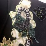 Vintage 90s Y2K Angora Tie Front Cardigan Sweater Black Lime Green Floral Large Photo 3