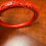 Vintage Red Carved Cinnabar Bangle Bracelet Floral Pattern Openwork Photo 4