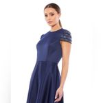 LEENA by MAC DUGGAL Navy High Neck Cap Sleeve Beaded Tea Length MIDI Dress sz 2 Blue Photo 1