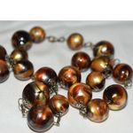 Source Unknown Vintage 60's Golden Swirl Resin Beads Gold Tone Link 24" Boho Grunge Necklace Photo 1