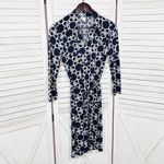 Merona  Geometric Links Collared Tie Waist Shirt Dress Blue White Small Photo 6