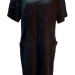 Ellen Ashley Vintage 90s Black 100% Linen Short Sleeve Zip Back Sheath Dress 10 Photo 0
