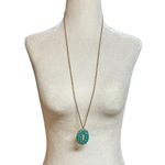 Vintage 32” necklace goldtone with blue stones stamped R Photo 3