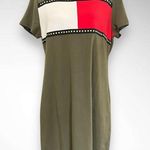 Tommy Hilfiger  Green Flag Crew T-Shirt Dress Stud Embellishments Large | NWT Photo 0