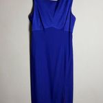 Adrianna Papell Vtg  Sleeveless Sheath Midi Dress Women's 12 Blue Cocktail Slit Photo 0