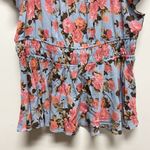 Torrid  Size 1 Blue Tank Top Blouse Pink Floral V Neck Baby doll Top Photo 1