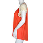 Umgee  Shirt Women Medium Orange Cream Lace Sleeve Boho Bohemian Peasant Colorful Photo 2