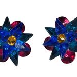 Vintage 1940s Colorful Starburst Clip On Ballroom Earrings Blue Photo 1