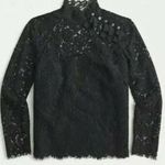 J.Crew  Mockneck Floral Lace Eyelash Hem Bow Accent Top Black Sz 8 Photo 1