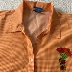Las Olas  Orange and White Gingham Button Down Shirt Cottagecore Cabincore Retro Photo 6