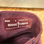 Minnetonka  Lacy Fringe Suede Burgundy Moccasin Booties Size 9 Photo 3