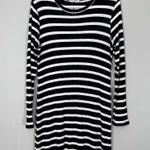 Reformation Jeanne Ribbed Stretch Knit Long Sleeve Mini Dress Black White Stripe XL Photo 1