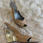 Via Spiga Women's Gold Wedge Heels Size 8 Metallic Slingback Formal Photo 0