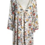 Umgee Floral Boho Long Sleeve V Neck Babydoll Dress Sz Large Cold Shoulder Photo 0