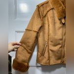 Boutique Wiya | Faux Suede Fur Full Zip Moto Jacket Camel Sz Medium Photo 4