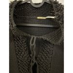 Max Studio  Knit Cardigan Sweater Collared Tie Front Black Textured Small Photo 2