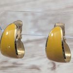 Vintage Clip On Earrings Mustard Yellow Elongated Hoops Photo 0
