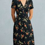 RIHOAS The Black V Neck Floral Short Sleeve Maxi Dress S Photo 0