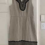 J. Crew Dress Size 8 Beige Black Fringe Linen Tank Sheath Pencil Natural Tan Photo 0