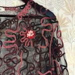 ModeLia Sheer Embroidered Mesh Cropped Cardigan Top Black & Burgundy Size XL Photo 2