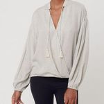 Lou & grey Ivory & Black Pickstitch Wrap Blouse Size Medium Photo 0